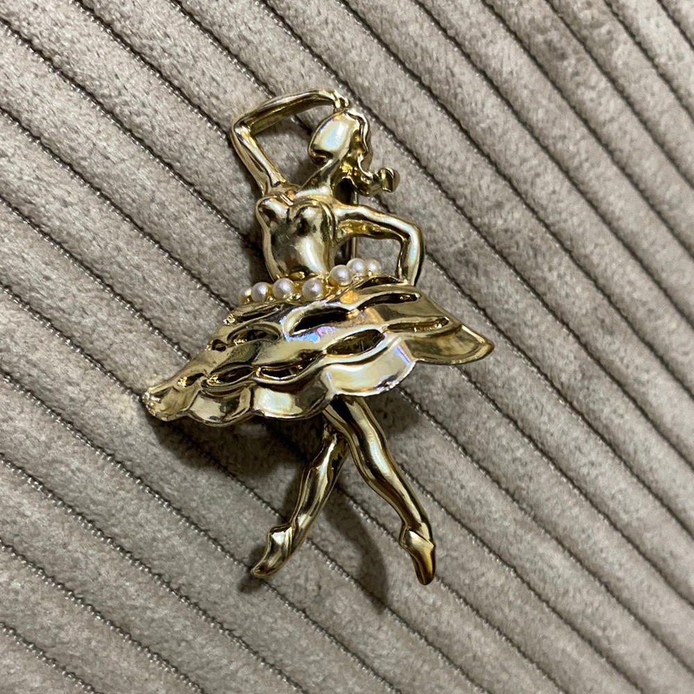 Elegant Gold Ballerina Brooch